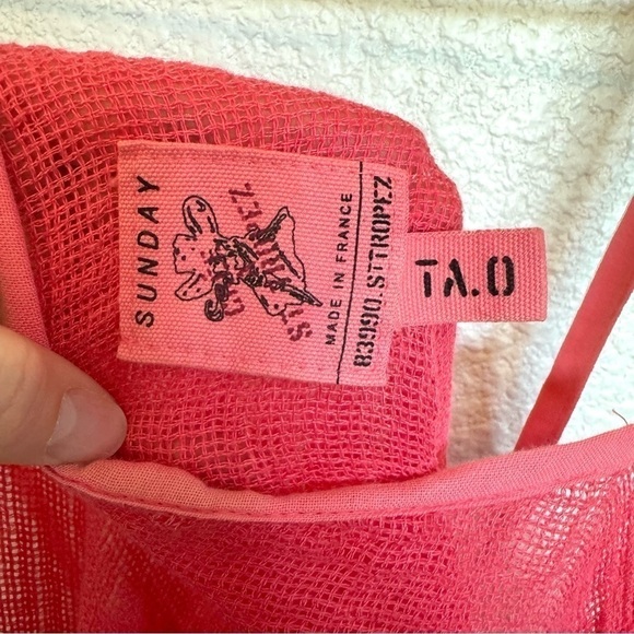 Sunday St. Tropez Blouse Women's M/L Linen Pullover Tunic Top Gauze Pink - Picture 3 of 9